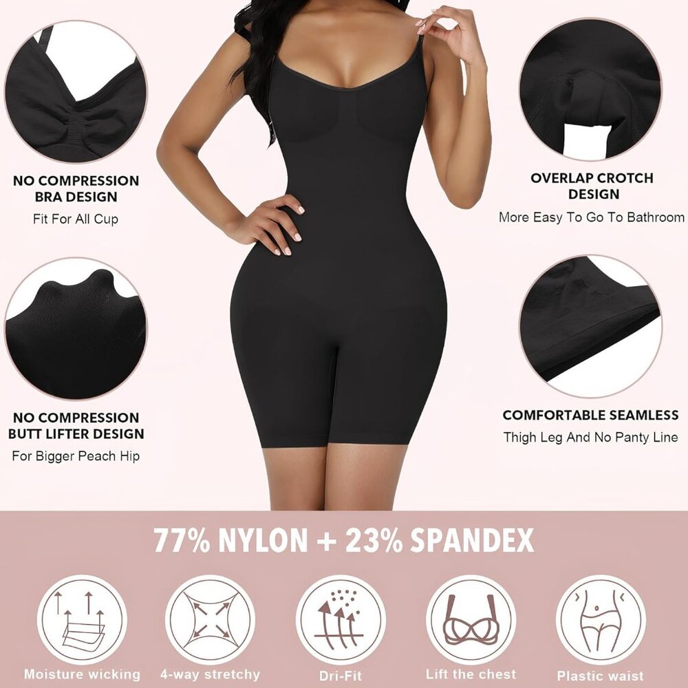 Women's Tummy Control Body Shaper Black Bodysuit Shapewear Straps Slimming - Picture 5 of 5